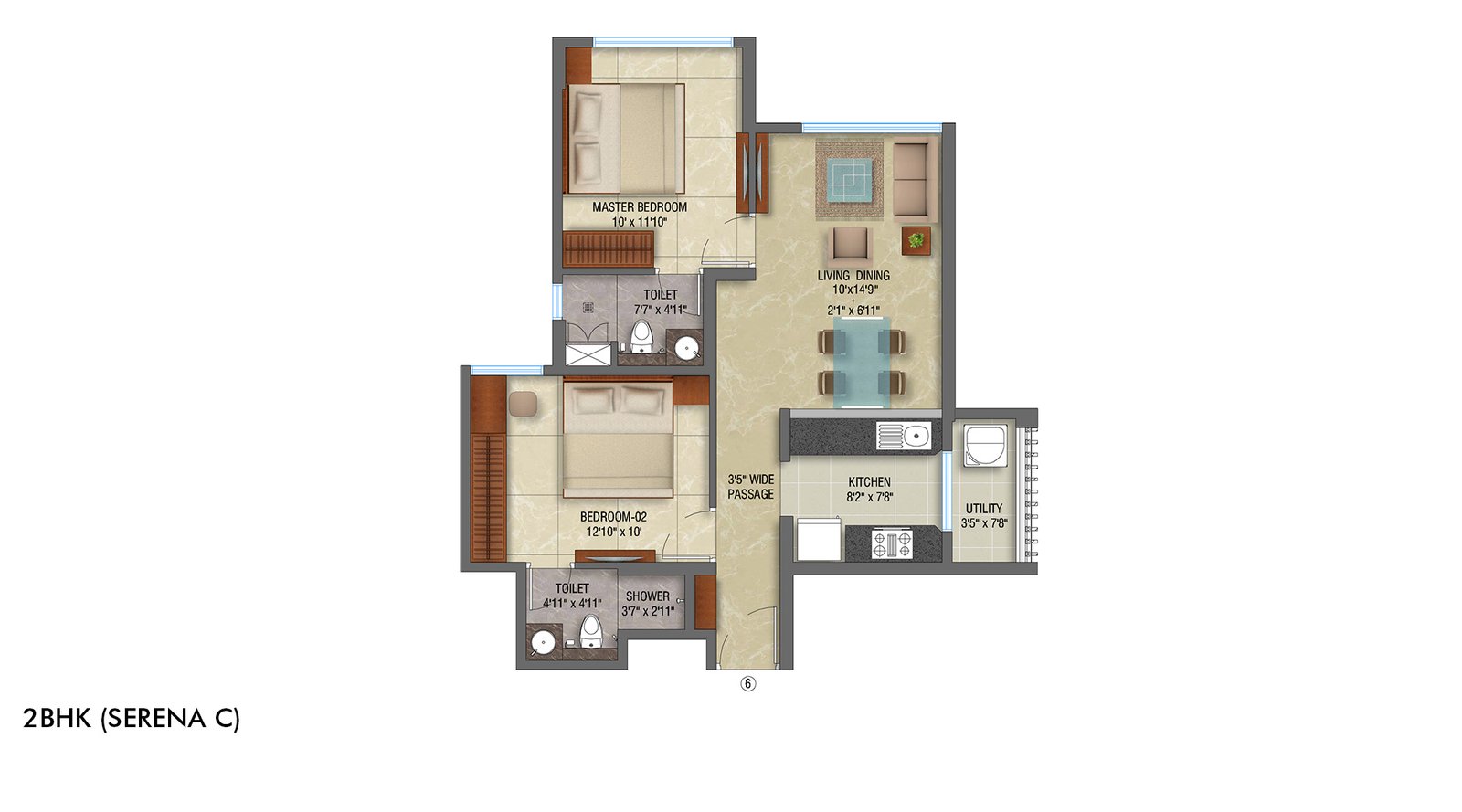 2 BHK Unit Plan